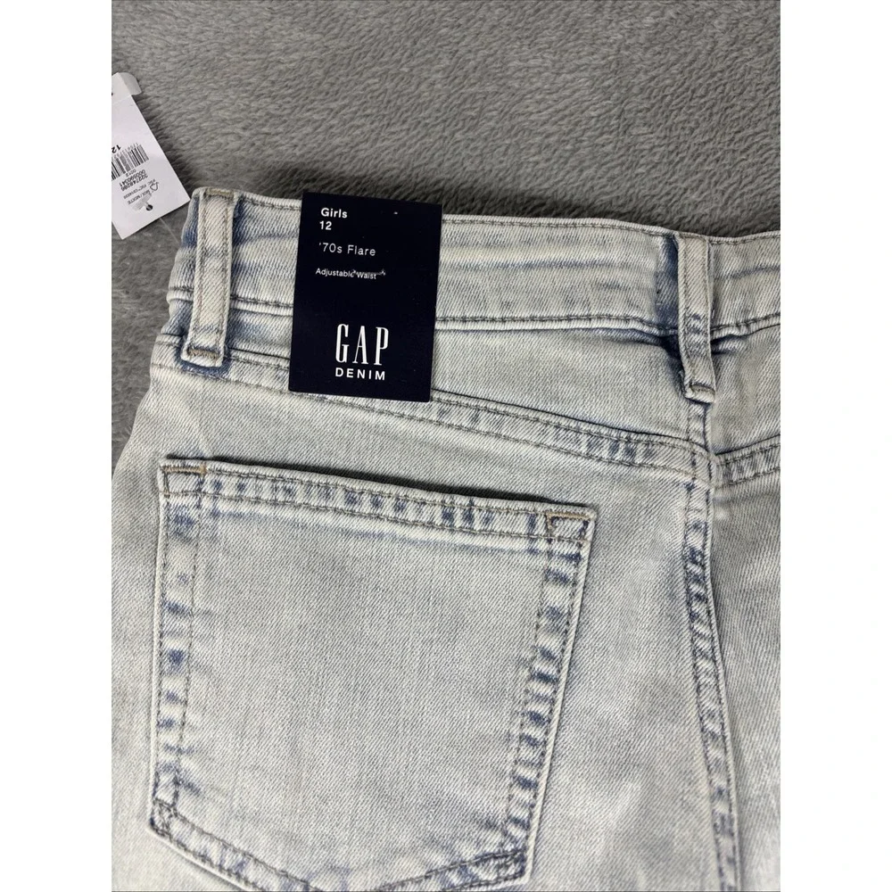 GAP Denim Girls' 70's Flare Stretch Adjustable Waist Studded‎ Jeans Light 12 NWT